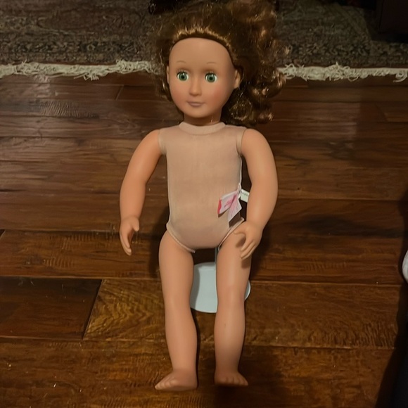 Our Generation 18” Doll with Curly Brownish Auburn Hair & White Metal Doll Stand - Picture 1 of 16